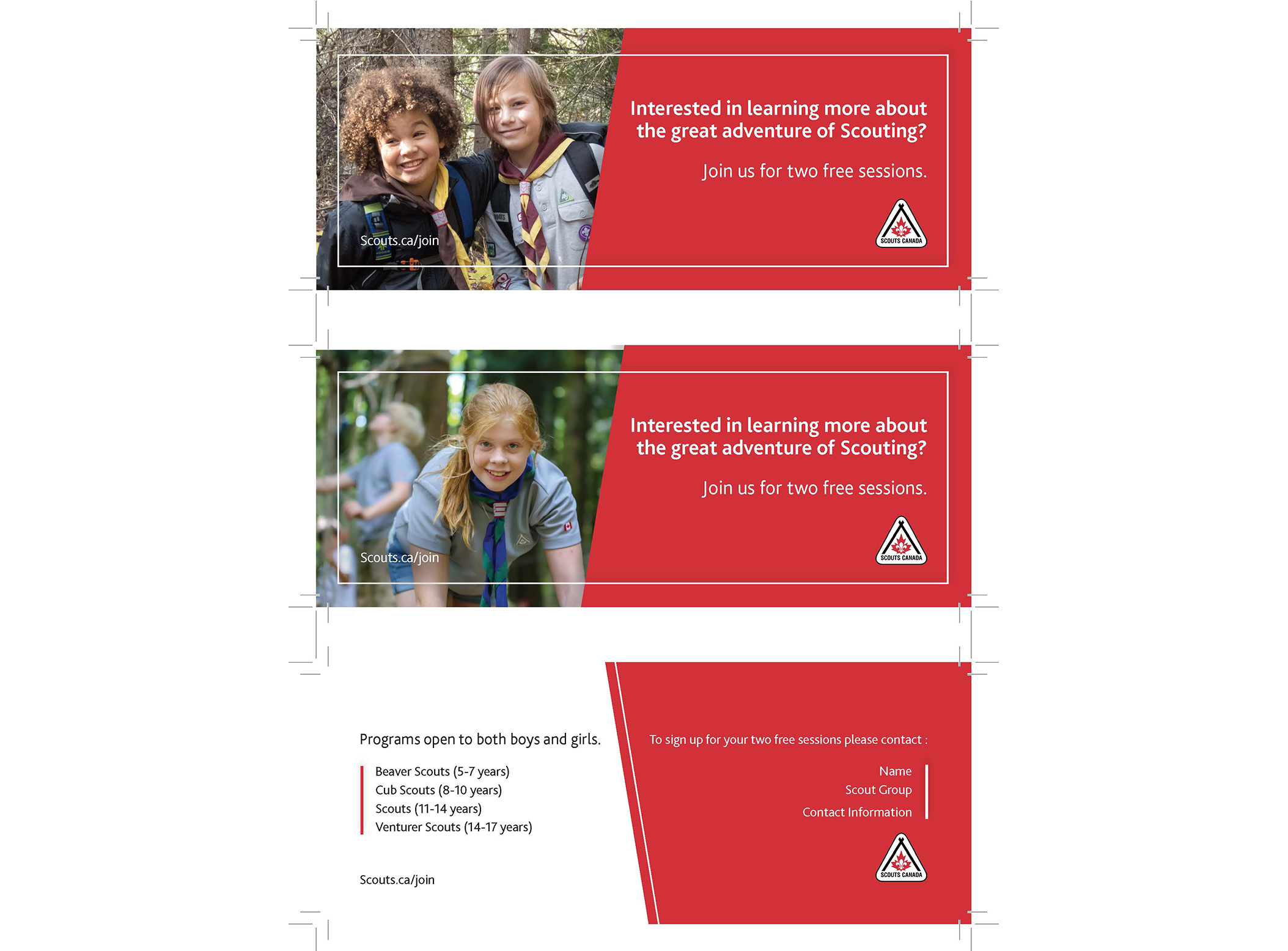 Scouts Canada Bookmark - Front Options 1 & 2 and Back