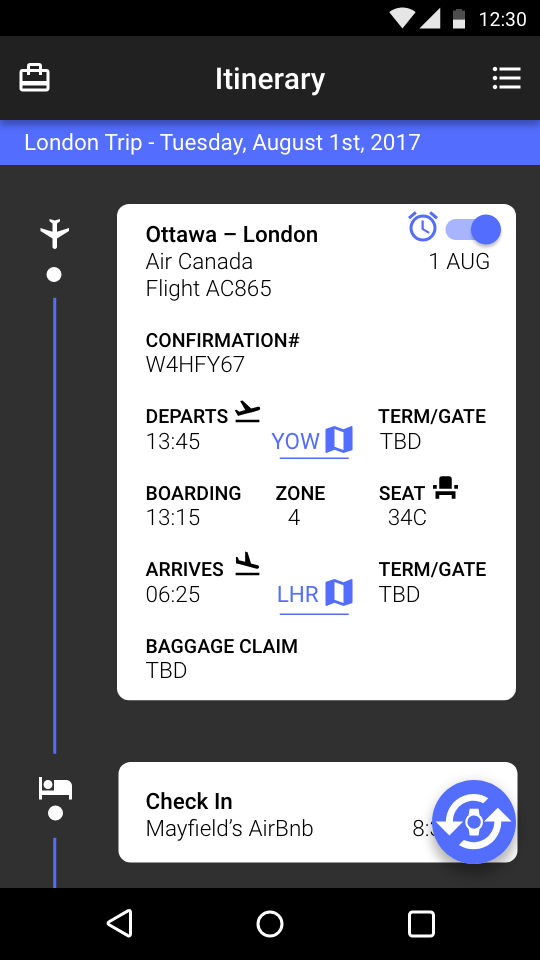 LeavN Itinerary Screen